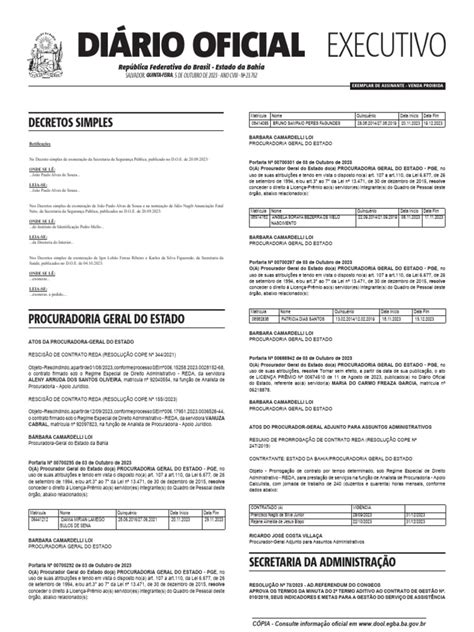 Diario Oficial Do Estado Da Ba - Diário Oficial Do Estado Da Bahia - Ano - 108 - Numero - 23762 | PDF ...