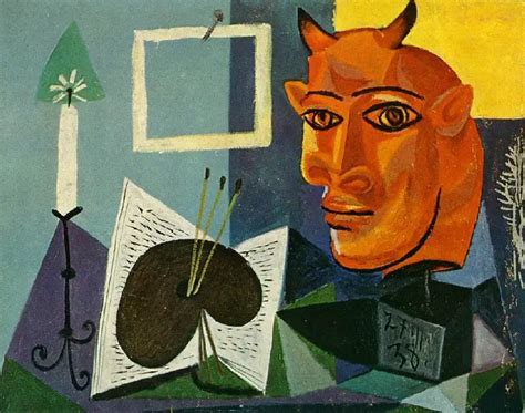 Pablo Picasso — Still Life With Candle Palette And Red Minotaur Head 1938