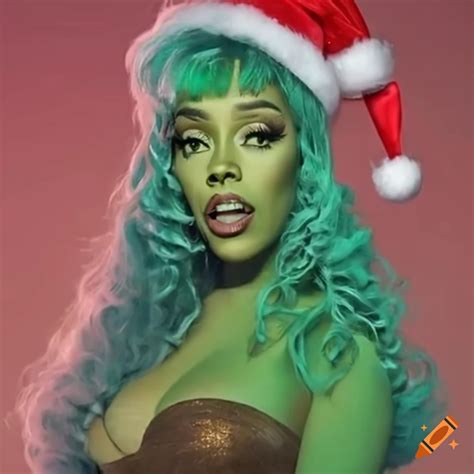 Doja Cat As The Grinch With Green Skin And Hair