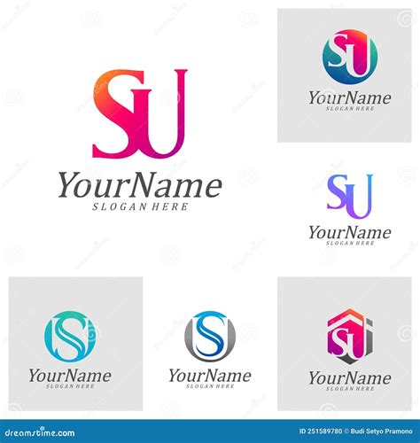 Set of Letter SU Logo Design Template. Initial SU Logo Concept Vector ...