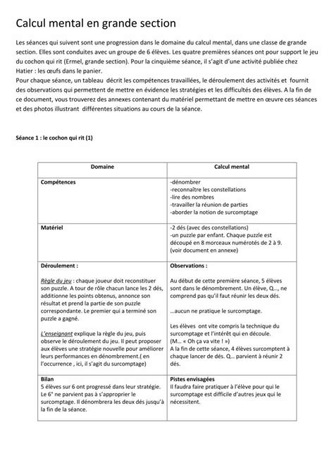 PDF Calcul mental en grande section Académie de Versailles Calcul