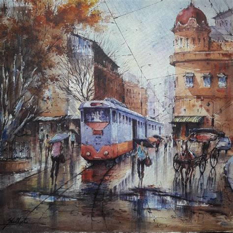 Tram In Kolkata2 Buy Landscape Painting On Canvas