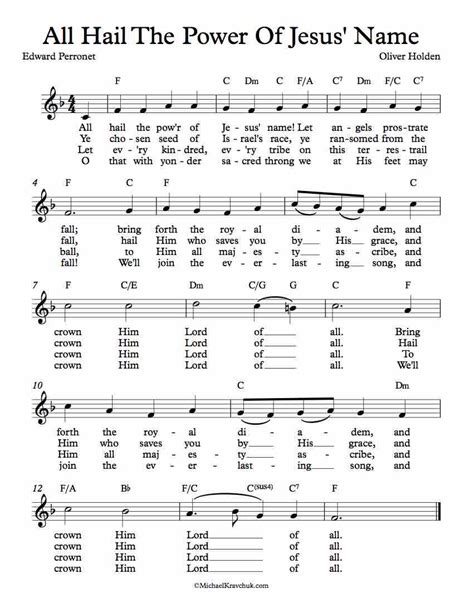 Free Lead Sheet All Hail The Power Of Jesus Name Michael Kravchuk