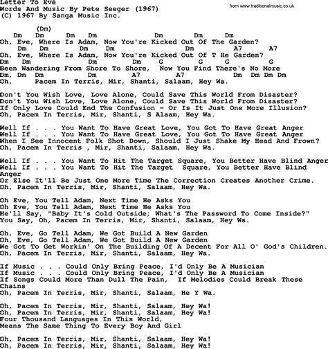 Pete Seeger Song Letter To Eve Lyrics And Chords