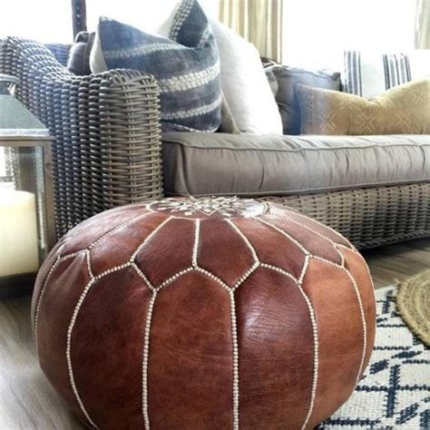 ROUND OTTOMAN LEATHER Ottoman Pouf Handmade Vintage Floor | Etsy