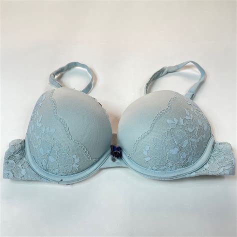 Body Victorias Secret 32b Perfect Shape Bra Padded Light Blue Floral Lace 043 Mercari Bra