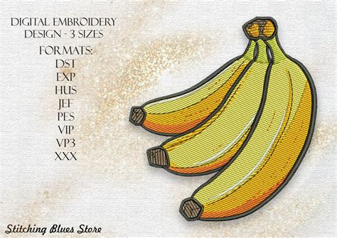 Bananas Machine Embroidery Design In 3 Sizes Includes Dst Exp Pes Hus Stitching Blues