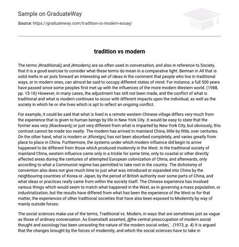 ⇉the Tradition Vs Modern Essay Example Graduateway