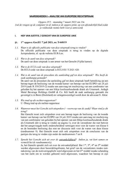 Opgave Jv Oefeningen En Analyse Over Het Hof Van Justitie Gerecht