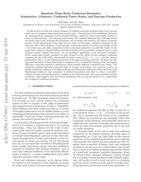 Pdf Quantum Many Body Conformal Dynamics Symmetries Geometry