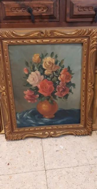 Tableau Ancien Huile Bouquet De Fleurs Nature Morte Xx Me Eur