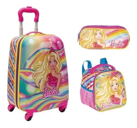 Kit Malinha Mala Escolar Barbie Pc Rodinhas Sestini