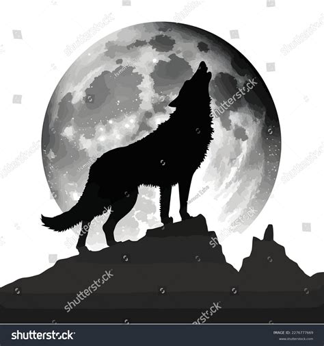 Silhouette Wolf Howling Full Moon Vector Stock Vector Royalty Free