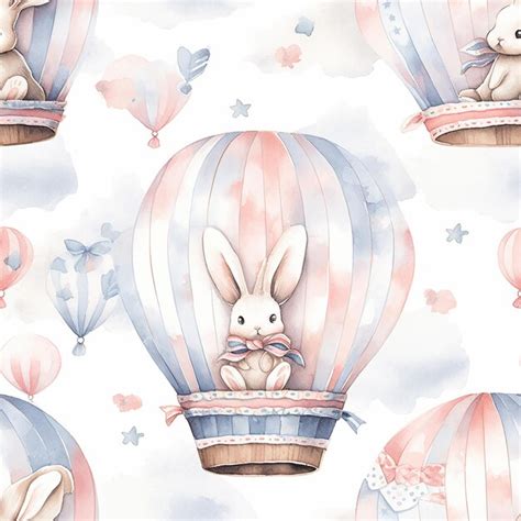 Premium Photo Watercolor Drawing Of A Rabbit In A Hot Air Balloon