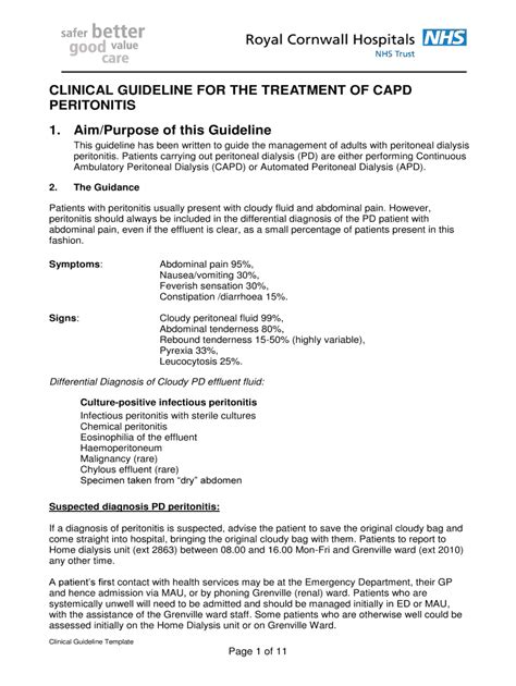 Fillable Online Rcht Nhs Clinical Guideline For The Treatment Of CAPD