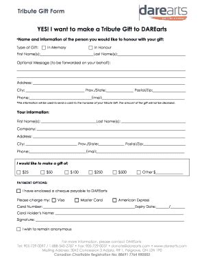 Fillable Online Tribute Gift Form Yes I Want To Make A Tribute Gift To