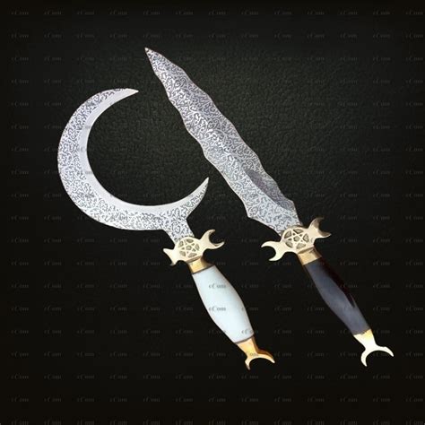 Handmade Crescent Moon Dagger Ritual Athame Boline Curved Blade Bone