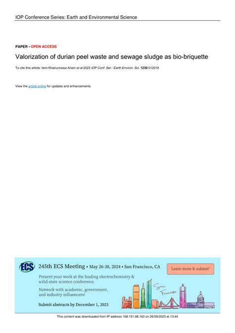 PDF Valorization Of Durian Peel Waste And Sewage Sludge As Bio Briquette