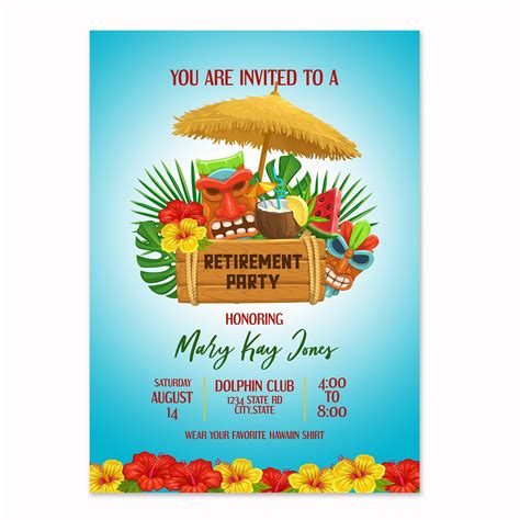 Luau Retirement Invitation Tropical Invite Hawaiian Party Tropical