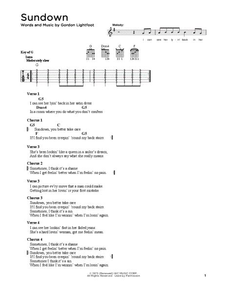 Sundown Guitar Chords