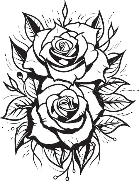 A Black And White Drawing Of Two Roses With A Black Background