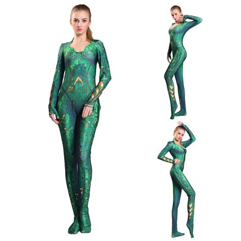 Aquaman Mera Costume Women Girls Amber Heard Queen Of The Sea Mera Women Bodysuit Justice League