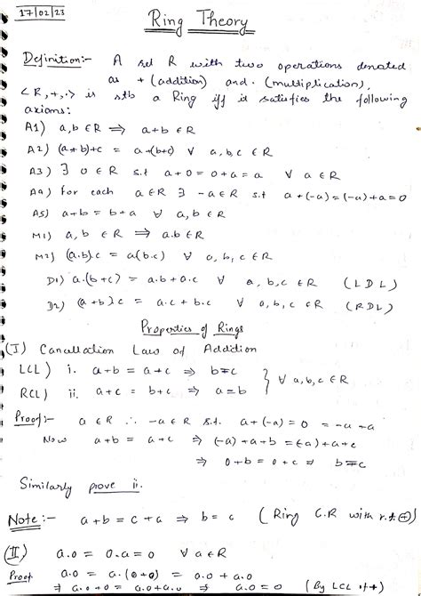 Ring Theory I Handwritten Notes Ring Theory And Linear Algebra I