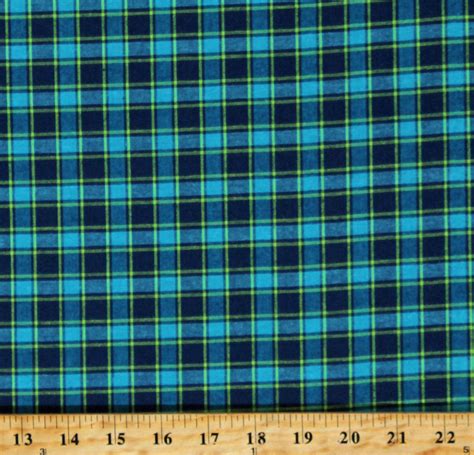 Cotton Homespun Plaid Blue Green Squares Tri Color Check Piccadilly