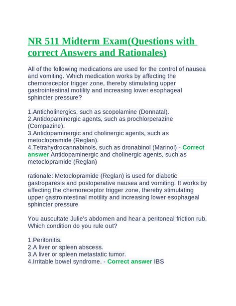 NR 511 Midterm Exam Questions With Correct Answers And Rationales