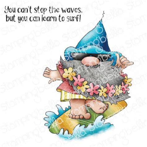 Set De Tampons En Caoutchouc Gnome Riding The Waves De Stamping Bella