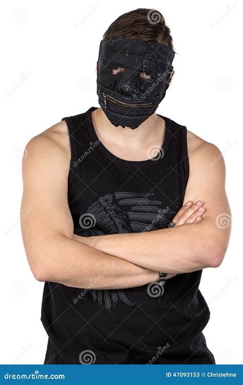 Portrait Of The Young Man In Black Mask Stock Image Image Of Killer