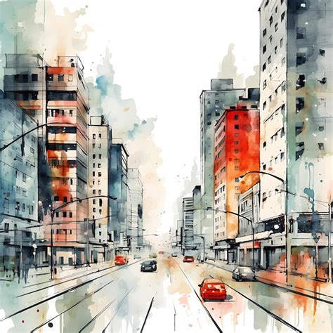 Premium Photo Watercolor Urban Landscape