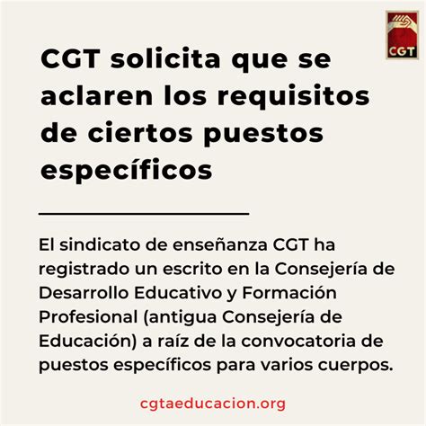 CGT Solicita Que Se Aclaren Los Requisitos De Ciertos Puestos