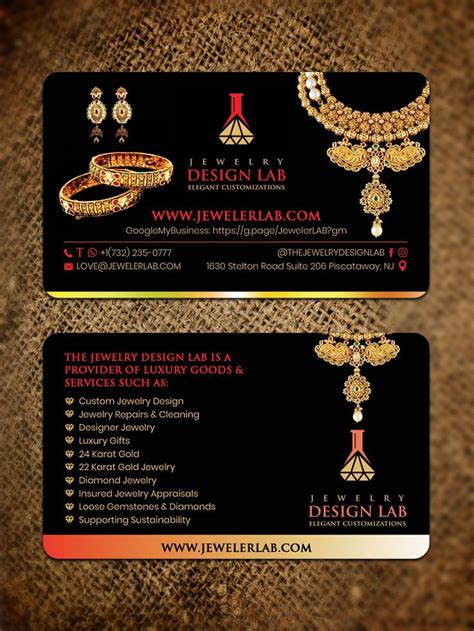 Two Business Cards With Gold Jewelry On The Front And Back Both In