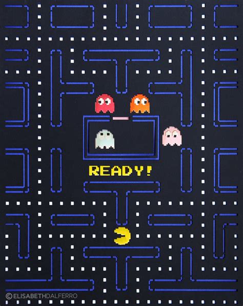 Pac Man Poster Cutout Cutting Vintage Video Game Game Nes