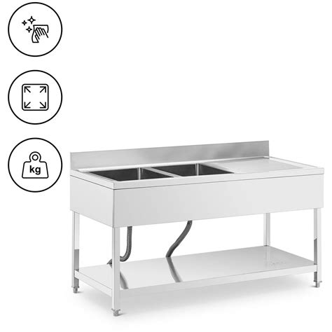 Lavello Per Cucina Professionale 2 Vasche Acciaio Inox 160 X 70 X