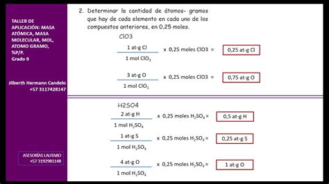 Taller C Lculo De Cantidad De Tomos Tomos Gramo Moles N Mero De