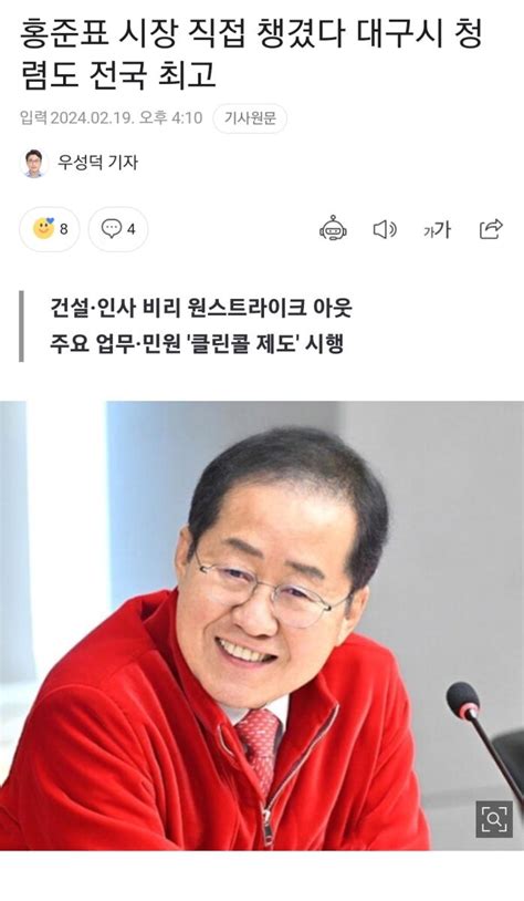 청년의꿈 홍준표 시장 직접 챙겼다 대구시 청렴도 전국 최고