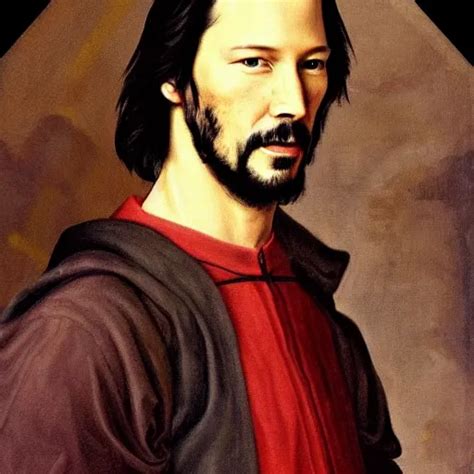 A Renaissance Style Portrait Painting Of Keanu Reeves Stable