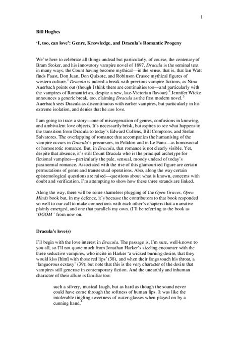 ‘I, too, can love': Genre, Knowledge, and Dracula’s Romantic Progeny