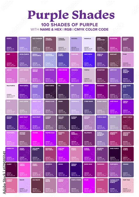 Purple Color Shades Swatches Palette With Names Vector 47 Off