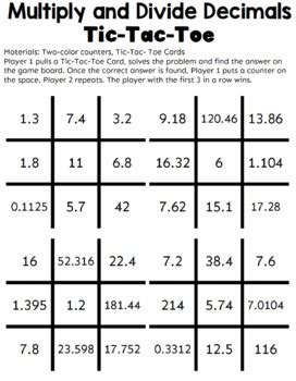 Multiply And Divide Decimals Math Game Tic Tac Toe Math Station Tpt