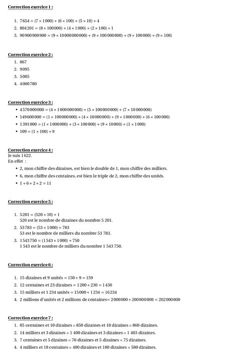 exercices corrigés sur les nombres entiers 6ème