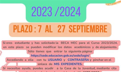 Abierto el plazo de modificación de la Beca MEC para el curso 2023 24