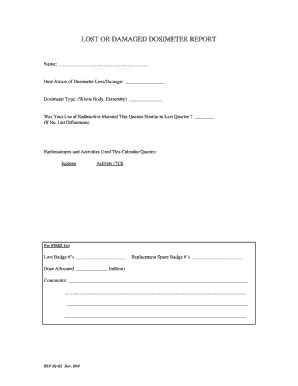 Fillable Online Bfa Sdsu Lost Or Damaged Dosimeter Report Name Date