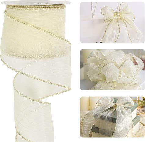 Amazon HUIHUANG Ivory Ribbon Wired Cream Crinkle Wire Edge Ribbon