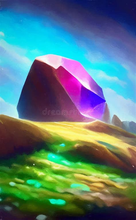 Magical Fantasy Landscape with Gemstones Stock Illustration ...