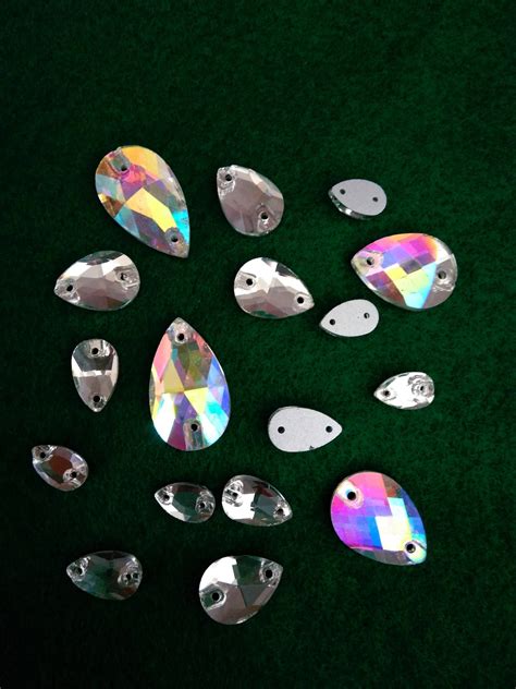 Holes Tear Drop Pear Sew On Glass Crystals Rhinestones Flat Back