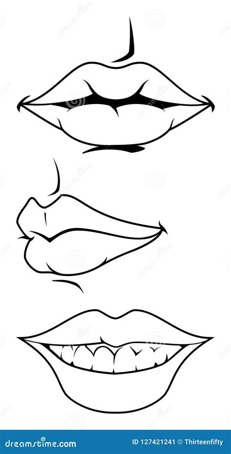 Woman Lips Vector Black And White Graphic Set Stock Vector