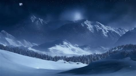 Premium AI Image | Tranquil SnowCovered Mountain Range under a Starry Night Sky